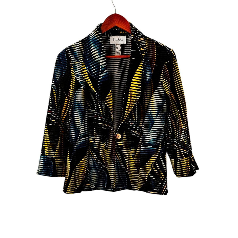 Joseph Ribkoff Abstract Stripe Blazer Womens 6 Geometric 3/4 Sleeve Jacket